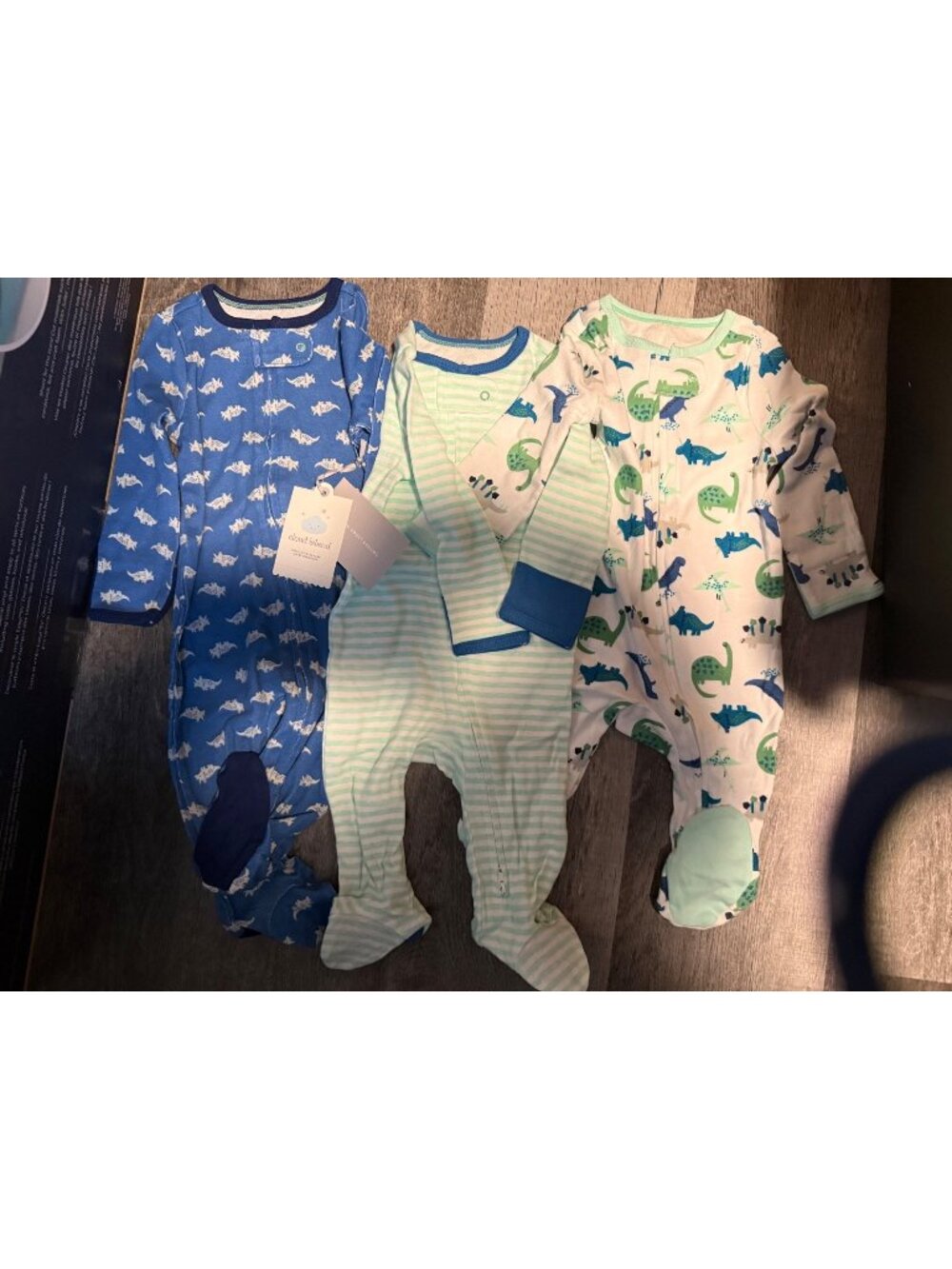 Cloud Island 3-Pack Baby Footed Sleepers Dinosaurs & Stripes Size 3-6M